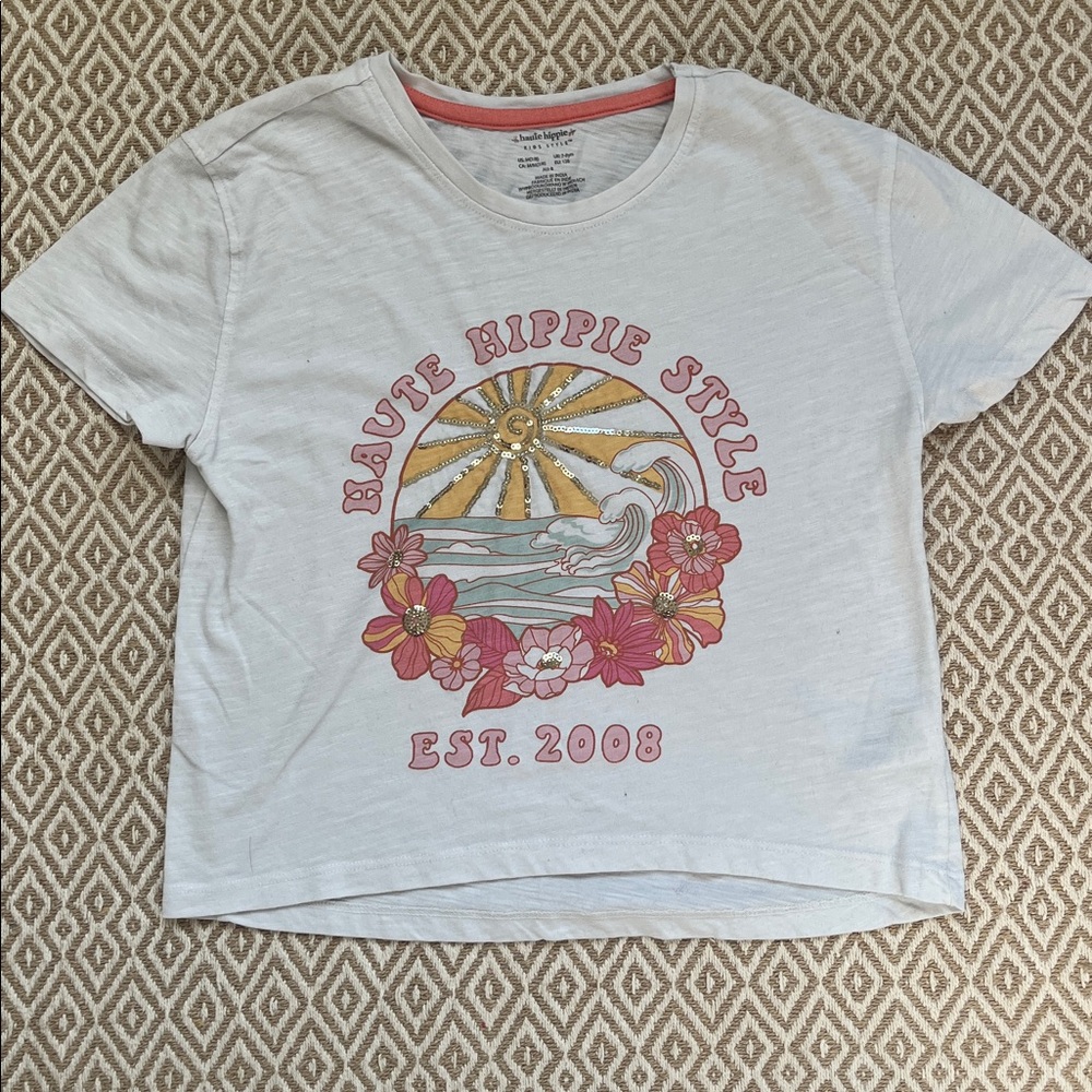Haute Hippie Kids Tee - White with Pink and Gold Graphic